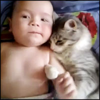 Cat Protects and Cuddles With a Baby - So Cute